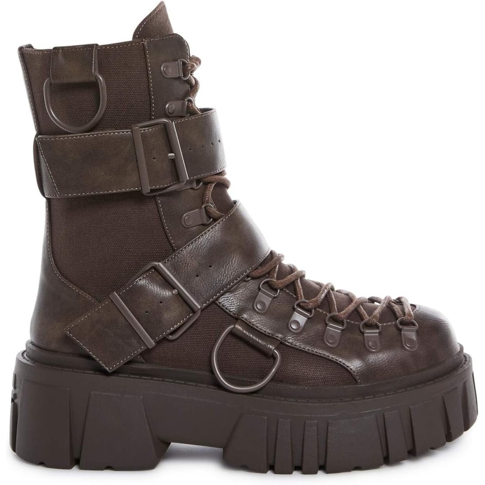 image:imageDolls Kill Low Traitor Boots by Club Exx  Chunky Vegan Leather Boots with Buckles DRings amp Side ZipperBrown