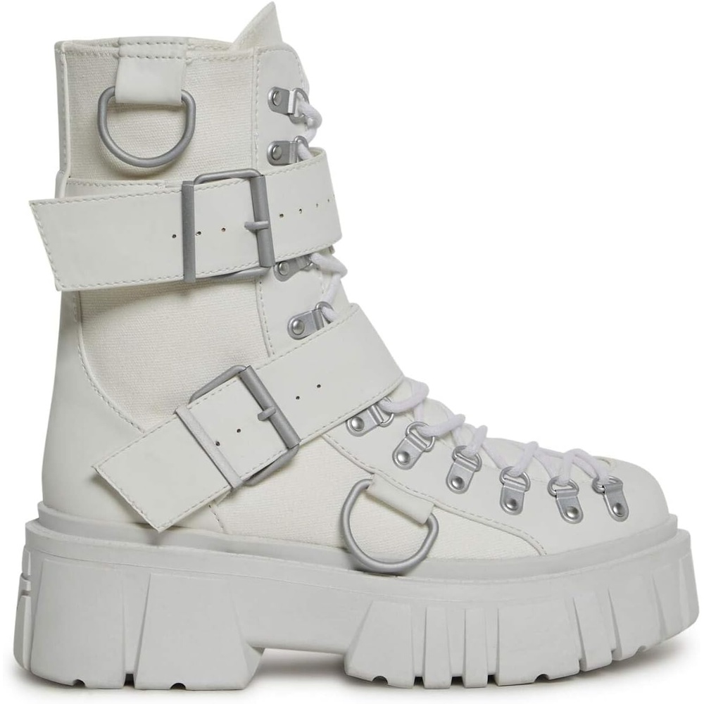 image:imageDolls Kill Low Traitor Boots by Club Exx  Chunky Vegan Leather Boots with Buckles DRings amp Side ZipperWhite