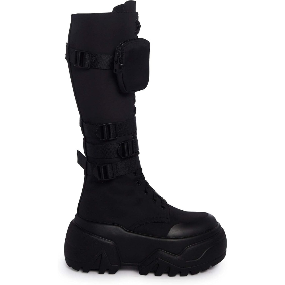 image:imageDolls Kill Mad Hustle Knee High Combat Boots by Poster Grl  Chunky Platform Boots with Zipper Pockets Buckle Straps amp Side Zip ClosureBlack