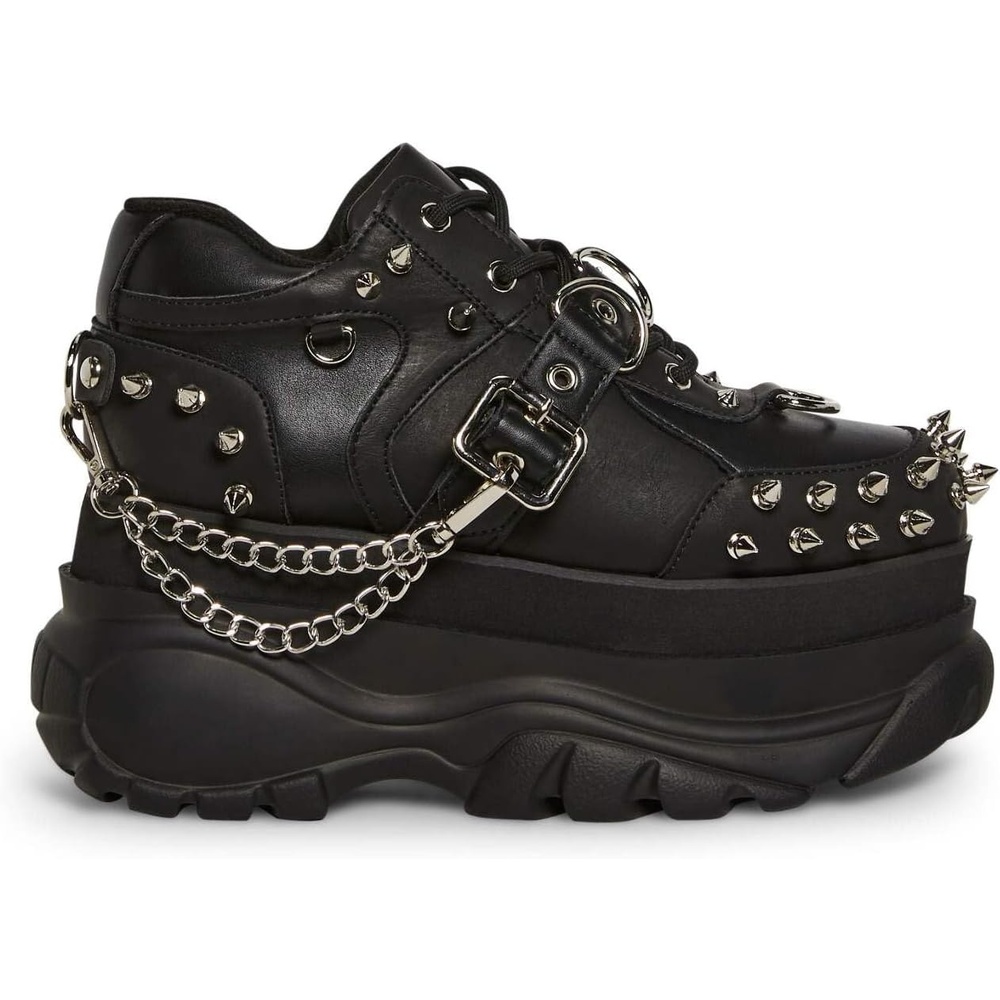 image:imageDolls Kill Midnight Pit Platform Sneakers by Widow  Vegan Leather Shoes with Spikes Chains and Chunky SoleBlack