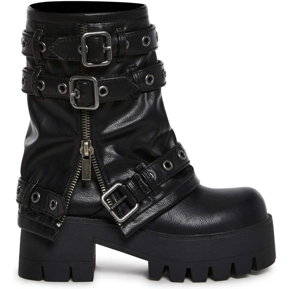 image:imageDolls Kill Warp Combat Boots by DARKER WAVS  Unisex Vegan Leather Platform Boots with Buckle Straps amp ZipperBlack