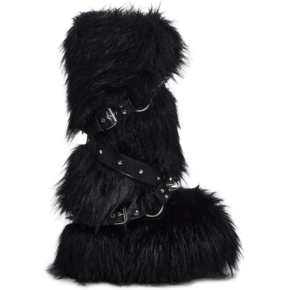 image:imageDolls Kill Wild Instincts Faux Fur Boots by Club Exx  Womens Knee High Platform Boots with Buckle StrapsBlack