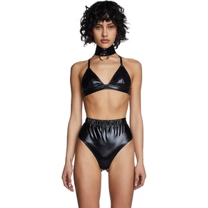 Dolls Kill Cosmic Ace Metallic Bra Top by Club Exx – Shiny Festival Triangle Top with Adjustable Straps(Black)