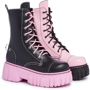 Dolls Kill Devil Games Mismatched Combat Boots by Current Mood – Vegan Leather Platform Boots with Adjustable Lace-Ups & Side Zippers(Multi)