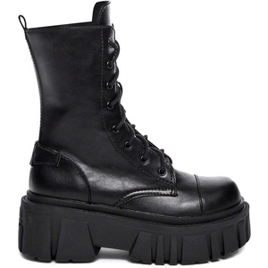 Dolls Kill Everyone’s A Critic Combat Boots by Current Mood – Women’s Vegan Leather Platform Boots with D-Rings(Black)