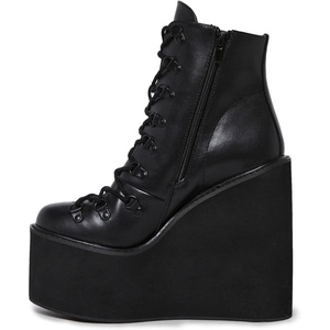Dolls Kill Exclusive Traitor Platform Boots by Current Mood – Vegan Leather Wedge Boots for Edgy Streetwear Fashion, Black(Black)