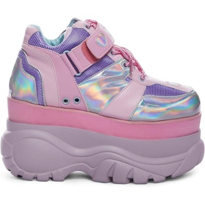Dolls Kill Fairywalker Platform Sneakers – Holographic Platform Shoes with Heart Strap Closure by Sugar Thrillz(Multi)