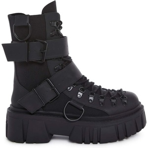 Dolls Kill Low Traitor Boots by Club Exx – Chunky Vegan Leather Boots with Buckles, D-Rings & Side Zipper(Black)