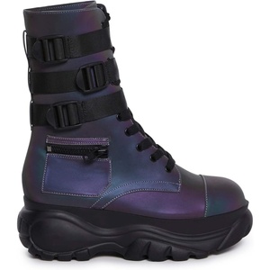 Dolls Kill Mad Hustle Pocket Combat Boots by Poster Grl – Chunky Platform Combat Boots with Zipper Pockets & Buckled Straps(Silver)