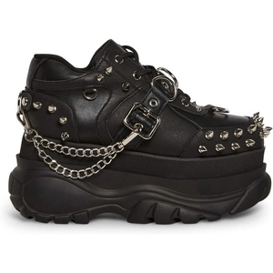 Dolls Kill Midnight Pit Platform Sneakers by Widow – Vegan Leather Shoes with Spikes, Chains, and Chunky Sole(Black)