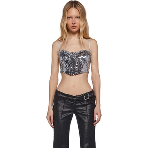 Dolls Kill Mirror Ball Dancer Bustier Top by Club Exx – Shimmering Sequin Bustier for Festivals & Parties(Silver)