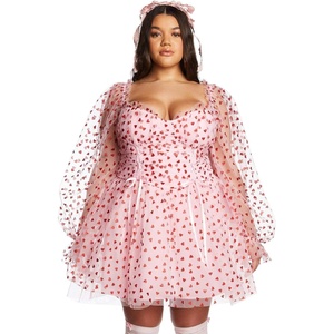 Dolls Kill Plus Heavenly Affair Babydoll Dress by Sugar Thrillz – Romantic Tulle Dress with Metallic Hearts and Corset Lacing(Pink)