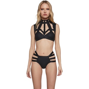 Dolls Kill Rude Awakening Top & Short Set by Club Exx – Vegan Leather Bra Top and Holographic Shorts for Festival Fashion(Holographic)