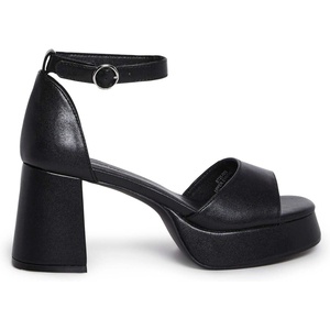 Dolls Kill Soft Waltz Platform Sandals by Sugar Thrillz – Vegan Leather Chunky Heel Sandals with Adjustable Ankle Buckles(Black)