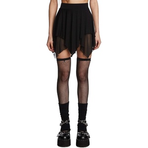 Dolls Kill Wait for The Blackout Mini Skirt by The Grave Girls – High Waisted Sheer Mesh Skirt with Asymmetrical Hem