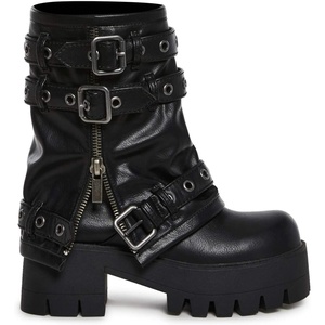 Dolls Kill Warp Combat Boots by DARKER WAVS – Unisex Vegan Leather Platform Boots with Buckle Straps & Zipper(Black)