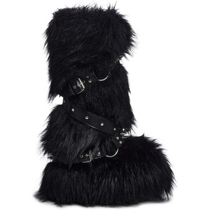Dolls Kill Wild Instincts Faux Fur Boots by Club Exx – Women’s Knee High Platform Boots with Buckle Straps(Black)