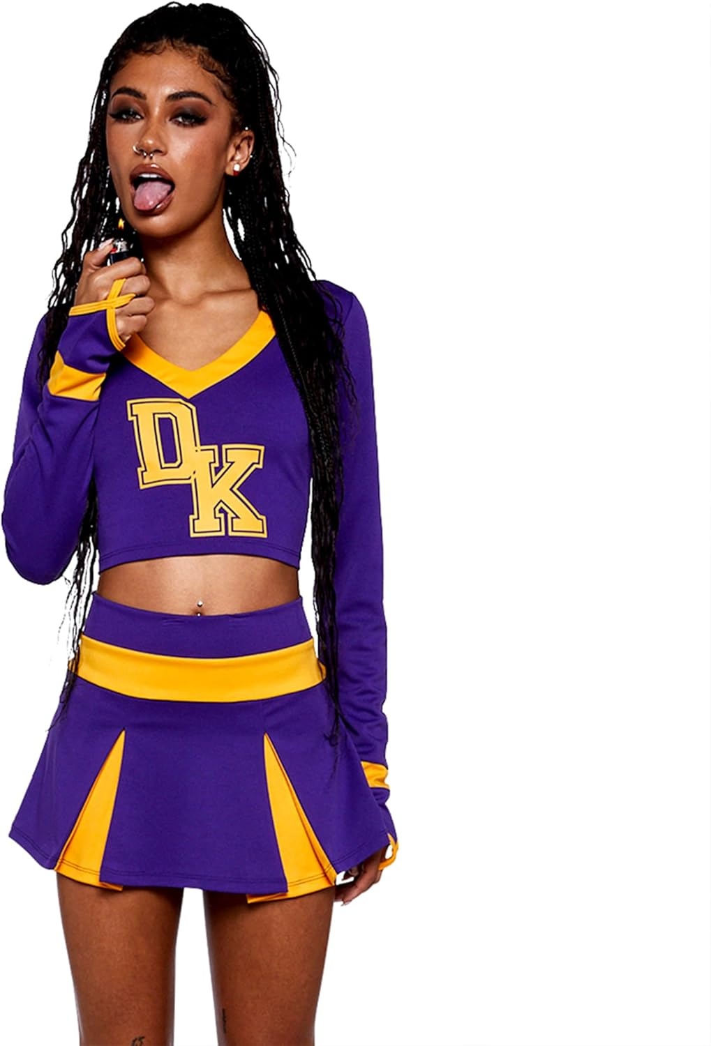 image:imageDolls Kill Bite The Boyfriend Costume by Trickz N Treatz Womens Purple amp Yellow Cheerleader Outfit with Skirt amp TopPurple