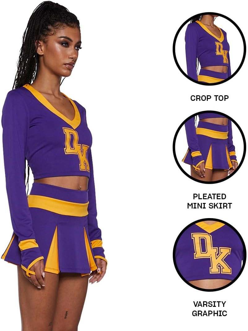 image:imageDolls Kill Bite The Boyfriend Costume by Trickz N Treatz Womens Purple amp Yellow Cheerleader Outfit with Skirt amp TopPurple