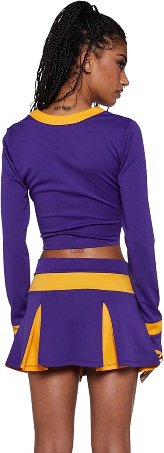 image:imageDolls Kill Bite The Boyfriend Costume by Trickz N Treatz Womens Purple amp Yellow Cheerleader Outfit with Skirt amp TopPurple