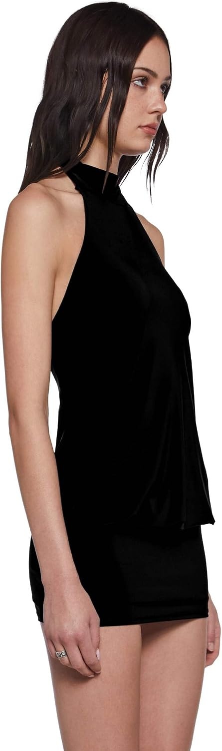 image:imageDolls Kill Club Moves Halter Dress by Current Mood Womens Sheer Mesh Mini Dress with Adjustable Back TiesBlack