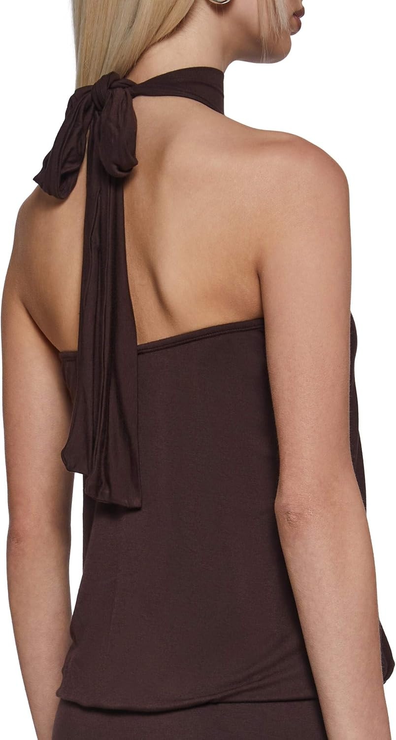 image:imageDolls Kill Club Moves Halter Dress by Current Mood Womens Sheer Mesh Mini Dress with Adjustable Back TiesBrown