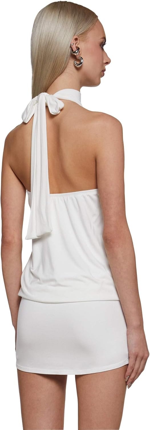 image:imageDolls Kill Club Moves Halter Dress by Current Mood Womens Sheer Mesh Mini Dress with Adjustable Back TiesIvory