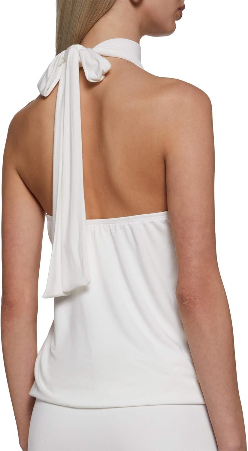 image:imageDolls Kill Club Moves Halter Dress by Current Mood Womens Sheer Mesh Mini Dress with Adjustable Back TiesIvory