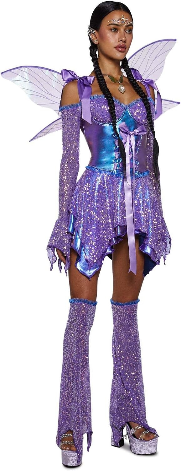 image:imageDolls Kill Cyber Fairy Costume Set by Trickz N Treatz Womens Sequin Fairy Dress with Wings and AccessoriesPurple