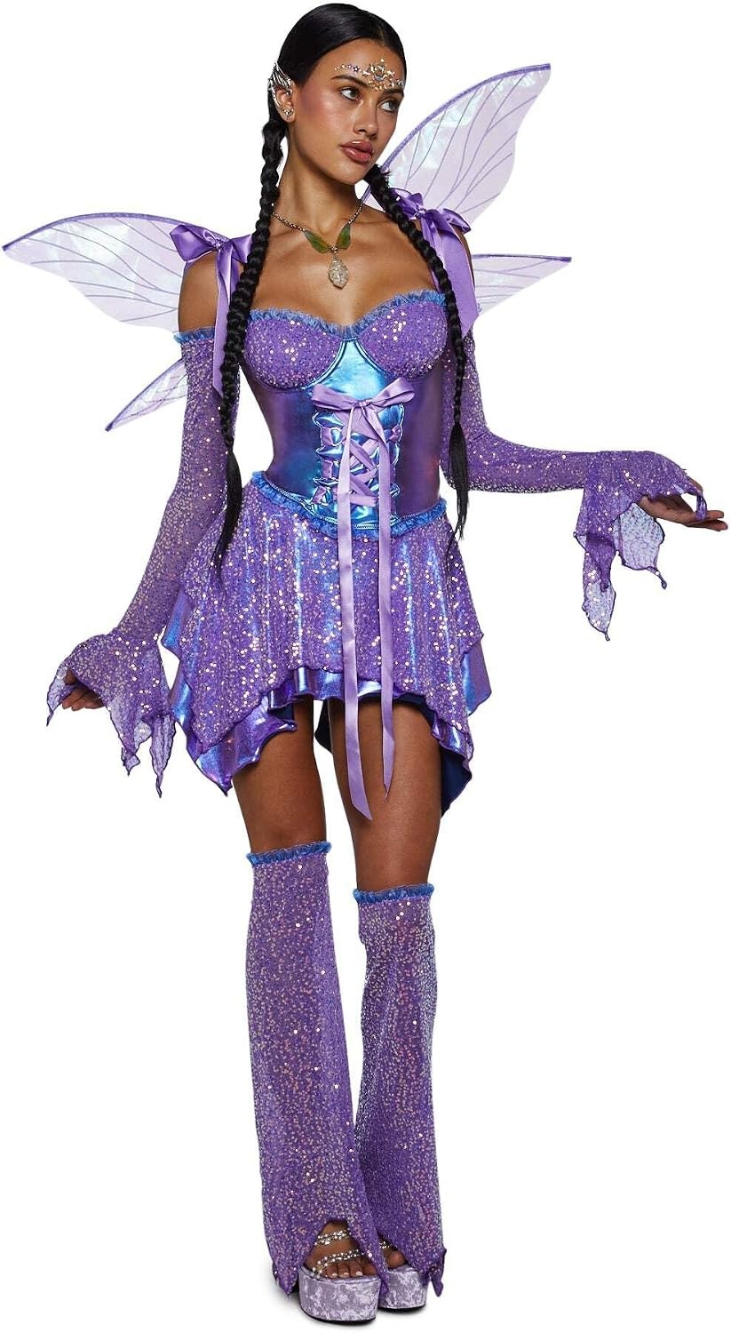 image:imageDolls Kill Cyber Fairy Costume Set by Trickz N Treatz Womens Sequin Fairy Dress with Wings and AccessoriesPurple