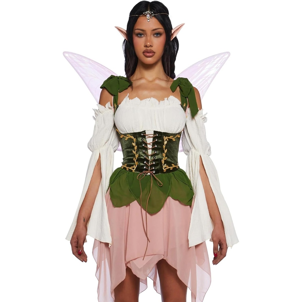 image:imageDolls Kill Renaissance Fairy Costume by Trickz N Treatz  Medieval Fairy Costume Set with VelvetLook Mini Dress LaceUp Bodice OffShoulder Sleeves Asymmetrical Hem and Wings