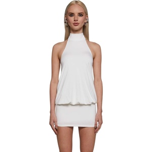 Dolls Kill Club Moves Halter Dress by Current Mood – Women’s Sheer Mesh Mini Dress with Adjustable Back Ties(Ivory)