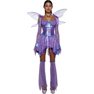 Dolls Kill Cyber Fairy Costume Set by Trickz N’ Treatz – Women’s Sequin Fairy Dress with Wings and Accessories(Purple)
