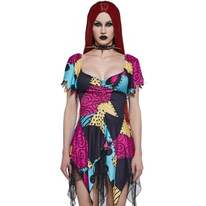 Dolls Kill Nightmare Sally Rag Doll Costume Dress – Halloween Colorblock Dress by Trickz N’ Treatz(Multi)