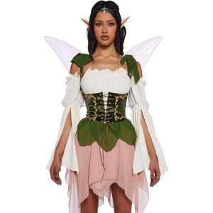 Dolls Kill Renaissance Fairy Costume by Trickz N’ Treatz | Medieval Fairy Costume Set with Velvet-Look Mini Dress, Lace-Up Bodice, Off-Shoulder Sleeves, Asymmetrical Hem, and Wings