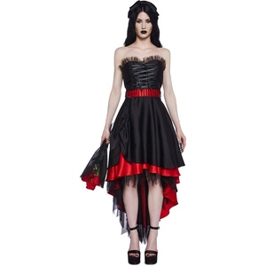 Dolls Kill Romancing Helena Halloween Costume Set by Trickz N’ Treatz – Women’s Strapless Satin Dress with Veil & Bouquet(Black)